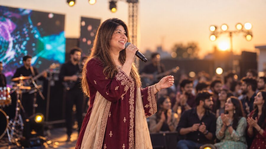 Rubab Fatima performing live at an intimate candlelit venue